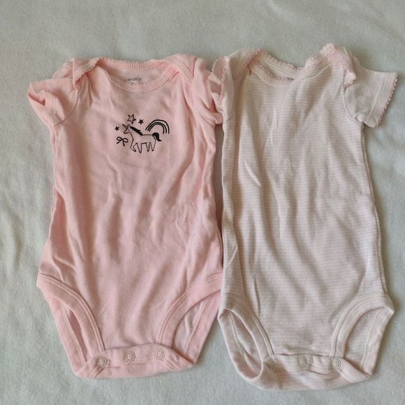 Carters Baby Girl 3M 6M Lot of 7 Body Suits Pajamas Pink Green Dress - Picture 2 of 7